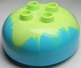 Medium Azure Duplo, Brick Round 4 x 4 Dome Top with 2 x 2 Studs with Marbled Yellowish Green Pattern