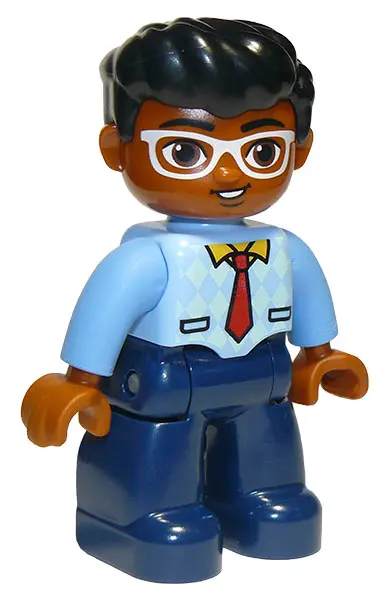 Duplo Figure Lego Ville, Male, Dark Blue Legs, Bright Light Blue Top with Medium Blue Sleeves and Ti