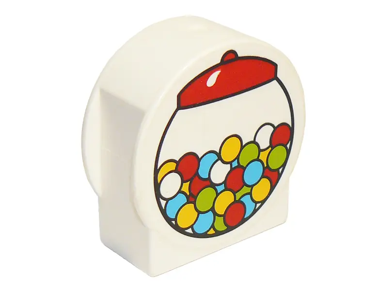 White Duplo, Brick 1 x 2 x 2 Round Top, Cut Away Sides with Gumball Machine Pattern