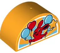Bright Light Orange Duplo, Brick 2 x 4 x 2 Slope Curved Double with Red Rabbit and Four Balloons Pat