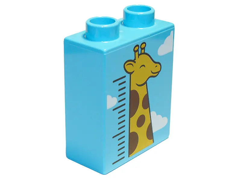 Medium Azure Duplo, Brick 1 x 2 x 2 with Giraffe Height Chart and Clouds Pattern