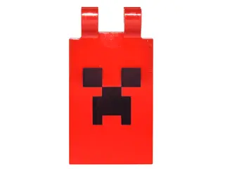 Red Tile, Modified 2 x 3 with 2 Clips with Pixelated Black Eyes and Open Mouth Frown Pattern (Minecr