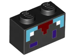 Black Brick 1 x 2 with Minecraft Pixelated Enchantment Table Pattern