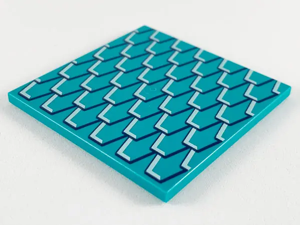 Dark Turquoise Tile 6 x 6 with Bottom Tubes with Black and White Roof Shingle Outlines Pattern