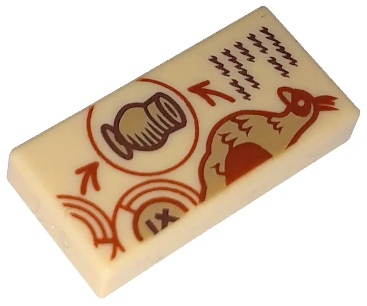 Tan Tile 1 x 2 with Dark Brown Scribbles, Dark Orange Arrows and Circles, Dark Tan Bird and Cauldron