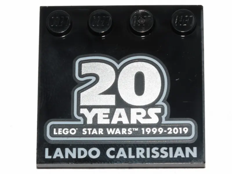 Black Tile, Modified 4 x 4 with Studs on Edge with SW '20 YEARS LEGO STAR WARS 1999-2019' and 'LANDO