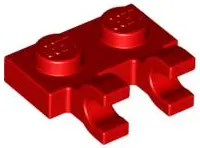 Red Plate, Modified 1 x 2 with 2 U Clips (Horizontal Grip)