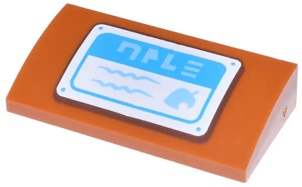 Dark Orange Slope, Curved 2 x 4 x 2/3 with Bottom Tubes with White and Dark Azure Sign with Medium B