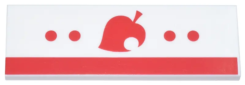 White Tile 2 x 6 with Red Leaf with Circle Cutout, Circles, and Stripe Pattern (Animal Crossing Nook