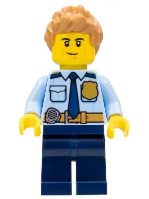 Police - City Officer Shirt with Dark Blue Tie and Gold Badge, Dark Tan Belt with Radio, Dark Blue L