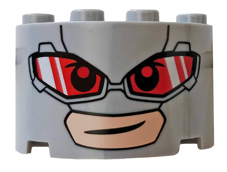 Light Bluish Gray Cylinder Half 2 x 4 x 2 with 1 x 2 Cutout with Red Glasses Pattern (Giant-Man Face