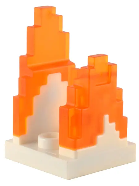 White Wave Pixelated (Flame) on Plate 2 x 2 with 2 Studs in Center with Molded Trans-Orange Fire Pat