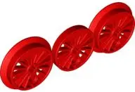 Red Train Wheel RC, Spoked with Technic Axle Hole and Counterweight, Blind and Flanged Driver, 3 in 