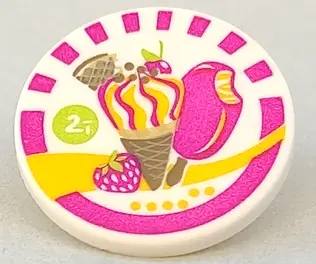 White Road Sign 2 x 2 Round with Clip with Ice Cream Pattern