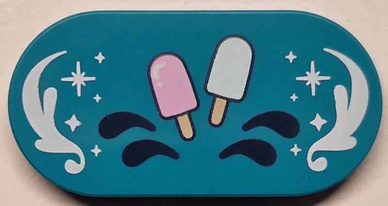 Dark Turquoise Tile, Round 2 x 4 Oval with Bright Pink and Light Aqua Popsicles, Dark Blue Drops, Wh