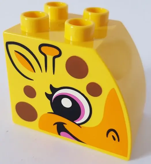 Yellow Duplo, Brick 2 x 3 x 2 Slope Curved with Circled Black Eye with Dark Pink Highlight, Ear, Oss