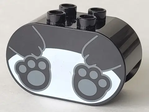 Black Duplo, Brick 2 x 4 x 2 Rounded Ends with Panda Bear Body Pattern