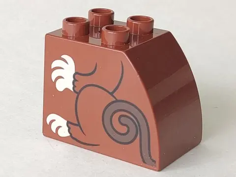 Reddish Brown Duplo, Brick 2 x 3 x 2 Slope Curved with Black Arm and Leg Outline, Dark Brown Tail, a