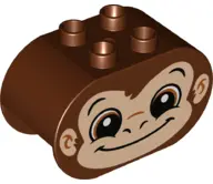 Reddish Brown Duplo, Brick 2 x 4 x 2 Rounded Ends with Monkey Face Pattern