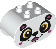White Duplo, Brick 2 x 4 x 2 Rounded Ends with Panda Bear Face Pattern