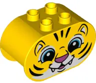 Yellow Duplo, Brick 2 x 4 x 2 Rounded Ends with Tiger Face Pattern