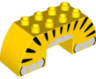 Yellow Duplo, Brick 2 x 6 x 2 Slope Curved Double with 2 x 2 Cutout on Bottom with Animal Print (Whi