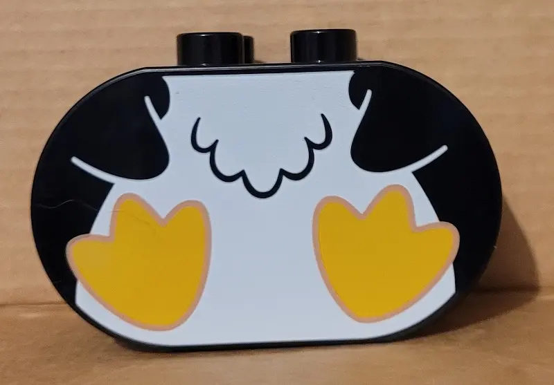 Black Duplo, Brick 2 x 4 x 2 Rounded Ends with Penguin Flippers and Legs Pattern
