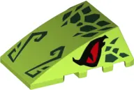 Lime Wedge 4 x 4 Triple Curved No Studs with Red Eyes and Dark Green Scales and Nose Pattern