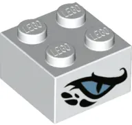 White Brick 2 x 2 with Metallic Light Blue Dragon Eye Pattern on Two Sides
