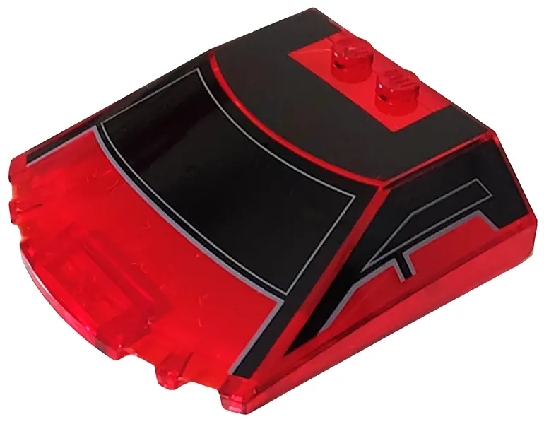 Trans-Red Windscreen 6 x 6 x 1 1/3 Straight Sides with Black Window Frame Outline and Roof Pattern