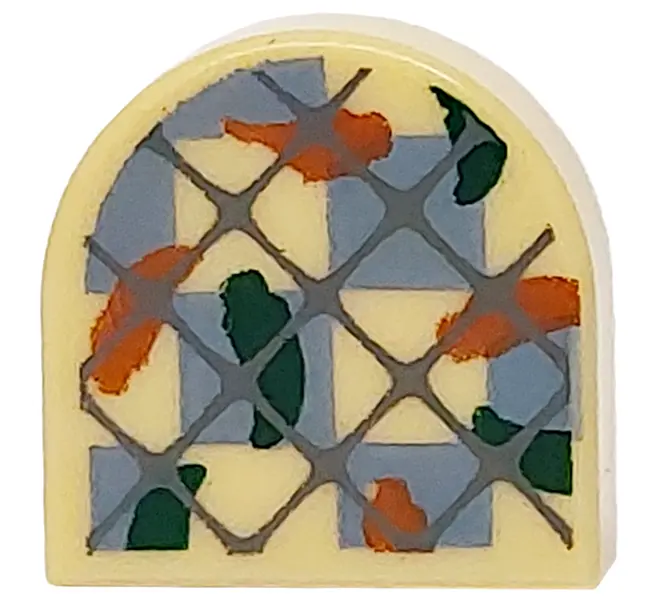 Tan Tile, Round 1 x 1 Half Circle Extended with Oven Mitt with Dark Blush Gray Grid, Dark Green and 