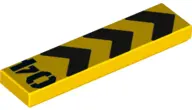 Yellow Tile 1 x 4 with Black '04' and Danger Stripes Pattern