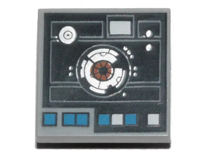 Light Bluish Gray Tile, Modified 2 x 2 Inverted with SW Astromech Droid Access Panel Pattern
