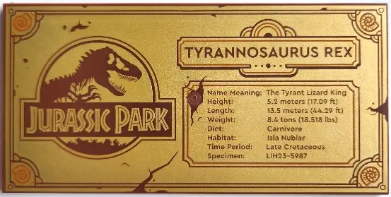 Reddish Brown Tile 8 x 16 with Bottom Tubes, Textured Surface with Gold Jurassic Park Tyrannosaurus 