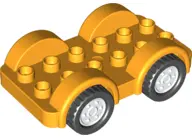 Bright Light Orange Duplo Car Base 2 x 6 with Black Tires and White Wheels on Fixed Axles