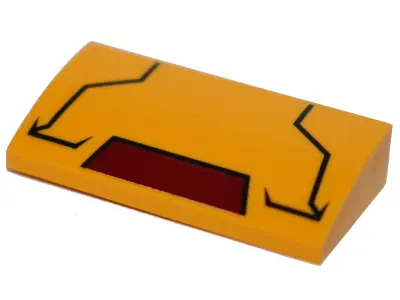 Bright Light Orange Slope, Curved 2 x 4 x 2/3 with Bottom Tubes with Black Lines and Dark Red Trapez