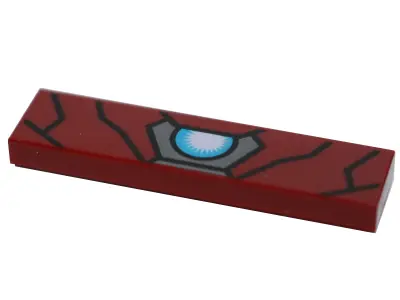 Dark Red Tile 1 x 4 with Black Lines and Blue and White Half Circle Pattern