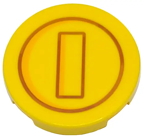 Yellow Tile, Round 3 x 3 with Dark Orange Circle and Rectangle with Bright Light Orange Highlights P