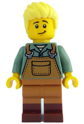Gardener - Male, Medium Nougat Overalls over Sand Green Shirt, Reddish Brown Boots, Bright Light Yel