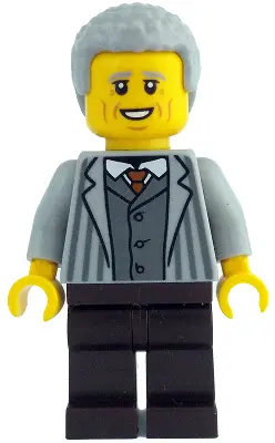 Man - Light Bluish Gray Jacket with Pinstripes, Dark Brown Legs, Light Bluish Gray Coiled Hair