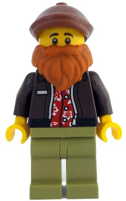 Photographer - Male, Dark Brown Jacket over Red Hawaiian Shirt, Olive Green Legs, Reddish Brown Flat
