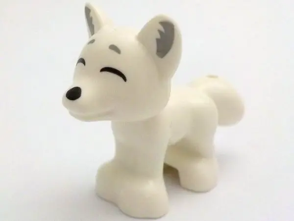White Fox, Friends Style with Black Nose and Closed Eyes, Flat Silver Eyebrows and Ears Pattern