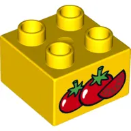 Yellow Duplo, Brick 2 x 2 with 2 Red Tomatoes and Tomato Slice Pattern