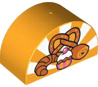 Bright Light Orange Duplo, Brick 2 x 4 x 2 Slope Curved Double with Cupcake, Pretzel, Croissant, and