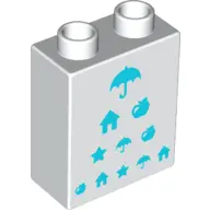 White Duplo, Brick 1 x 2 x 2 with Medium Azure Eye Chart Pattern