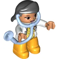 Duplo Figure Lego Ville, Female Medic, Bright Light Orange Legs, White Top with ID Badge, White Arms