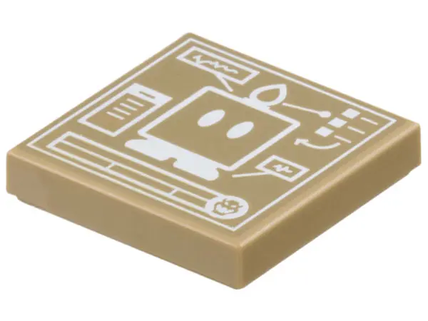 Dark Tan Tile 2 x 2 with White Super Mario Bob-omb Schematic Pattern
