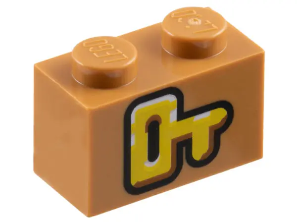Medium Nougat Brick 1 x 2 with Yellow Key with Black Outline Pattern (Super Mario Key Block)