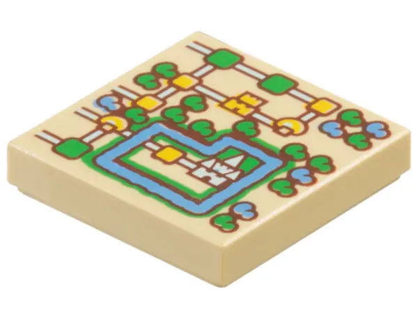 Tan Tile 2 x 2 with Super Mario World Map with Castle and Moat Pattern