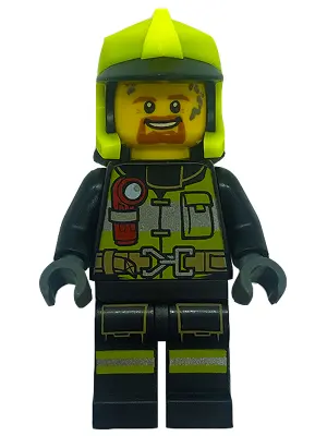 Fire - Reflective Stripes with Utility Belt and Flashlight, Neon Yellow Fire Helmet, Dark Orange Mou